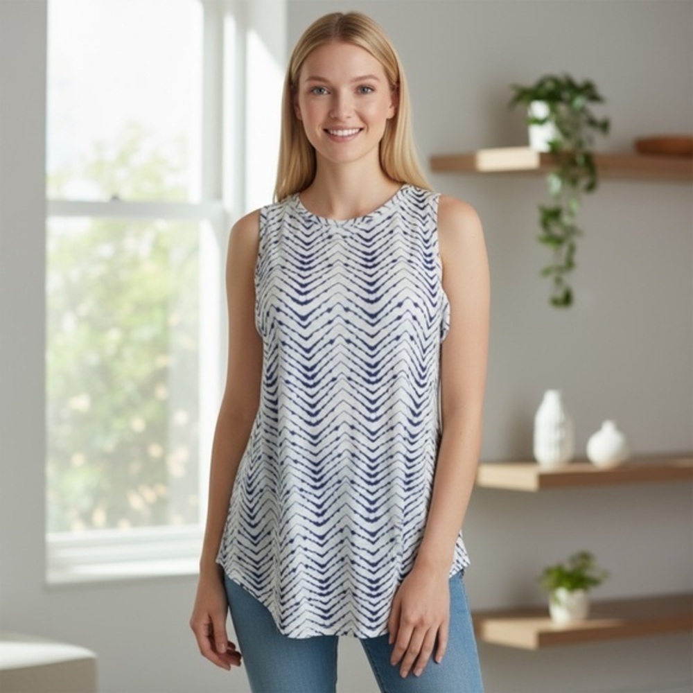 Athleta Blue and White Chevron Sleeveless Top